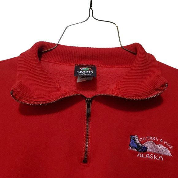 Vintage "Go Take A Hike" Alaska Sweatshirt Sz XL 1/4 Zip Red PM Sports Tourist - Picture 3 of 7